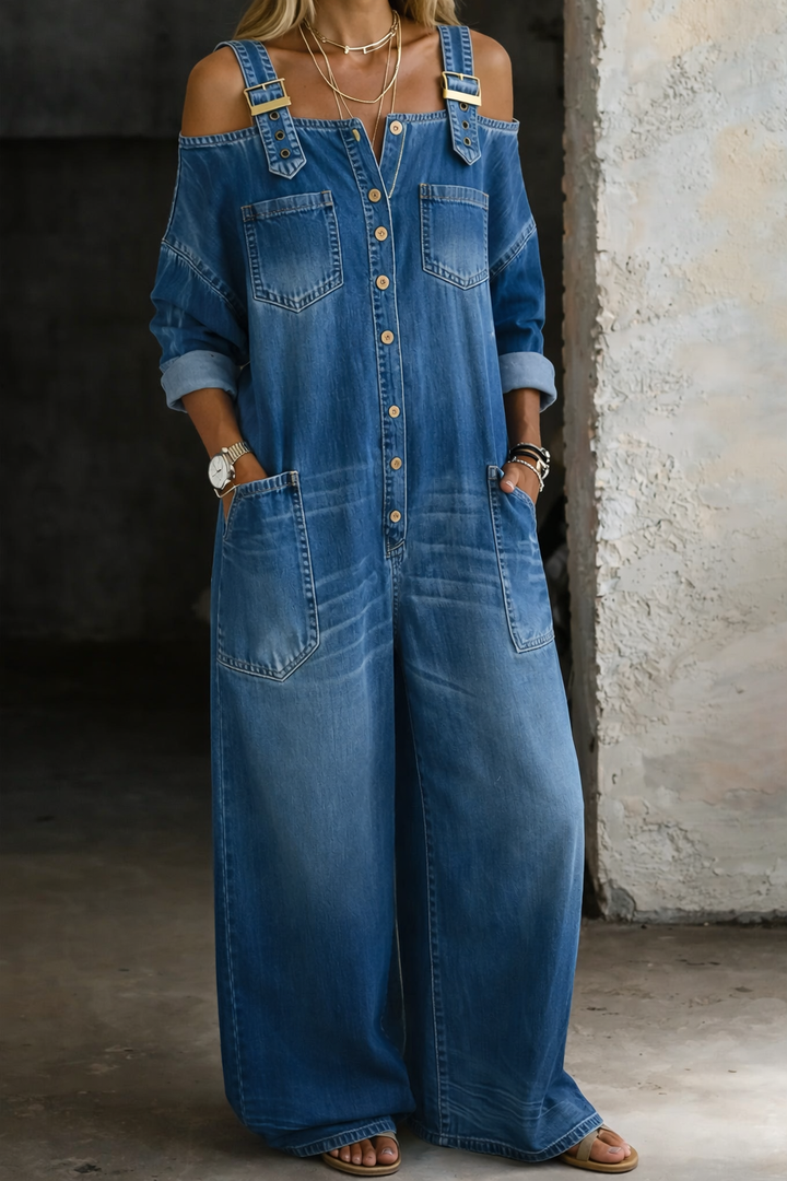 Grace | Denim Jumpsuit with Off-the-Shoulder Design