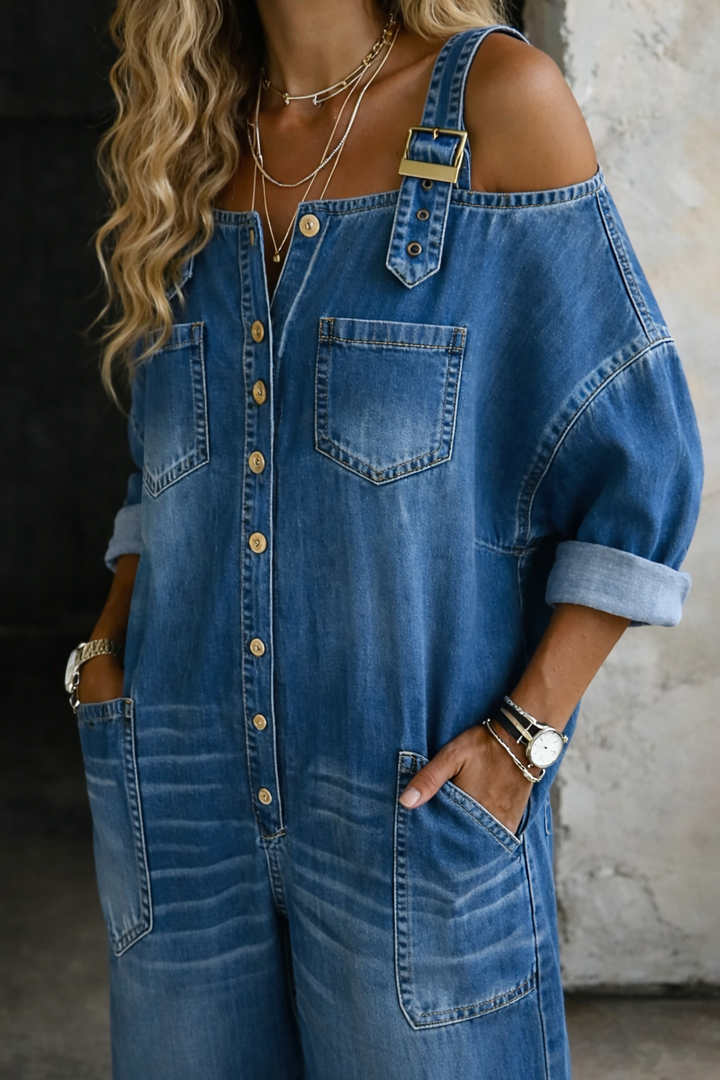 Grace | Denim Jumpsuit with Off-the-Shoulder Design