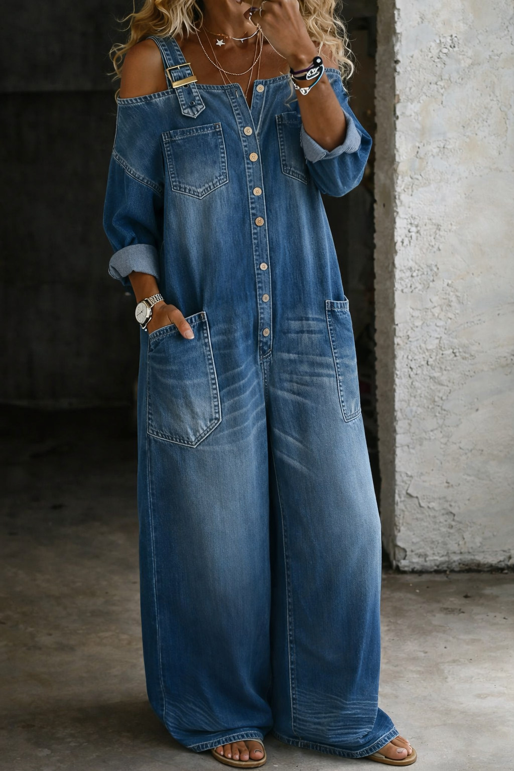 Grace | Denim Jumpsuit with Off-the-Shoulder Design