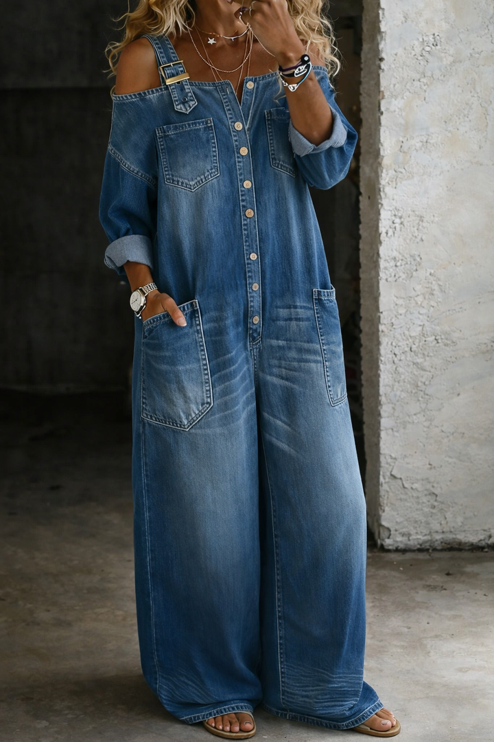 Grace | Denim Jumpsuit with Off-the-Shoulder Design